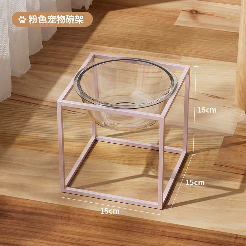 Ergonomic Clear Glass Water & Dry Food Bowl for Cats