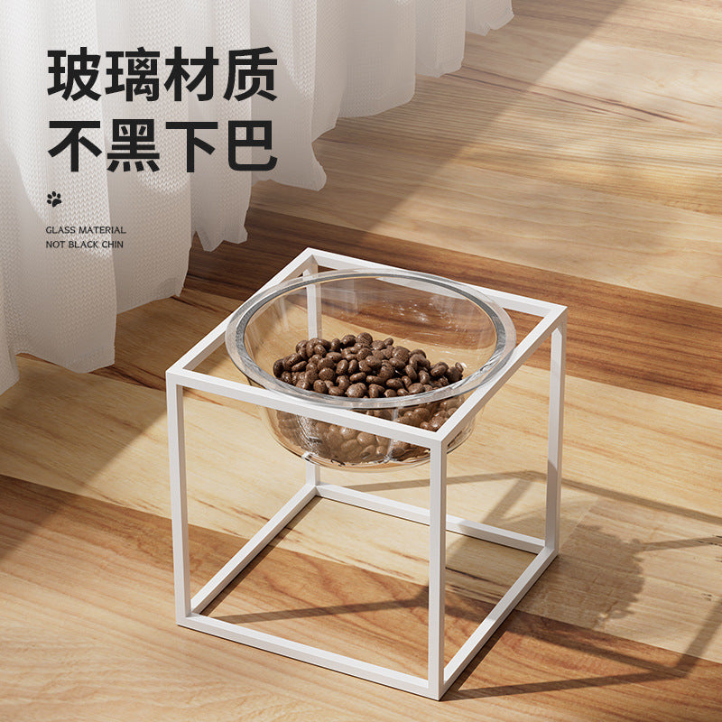 Ergonomic Clear Glass Water & Dry Food Bowl for Cats