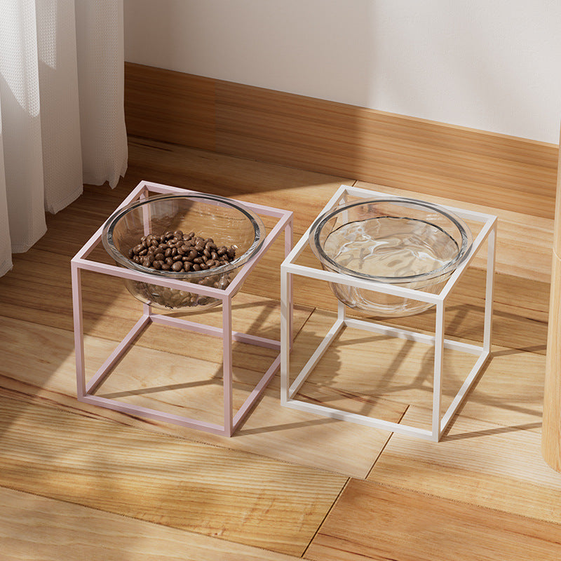 Ergonomic Clear Glass Water & Dry Food Bowl for Cats