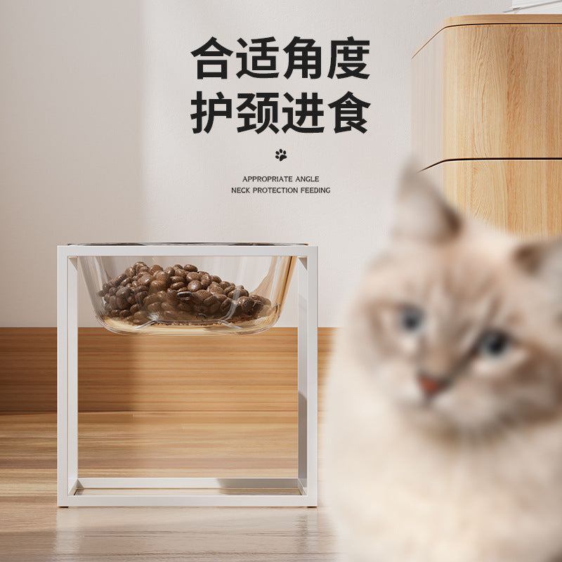 Ergonomic Clear Glass Water & Dry Food Bowl for Cats