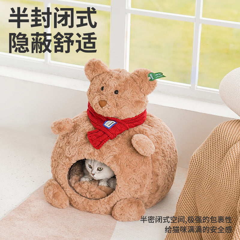 Bear soft nest winter warm cat bed