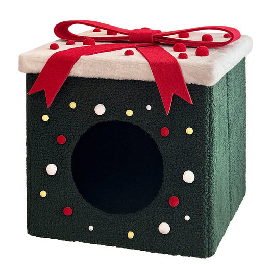 Christmas gift box cat bed