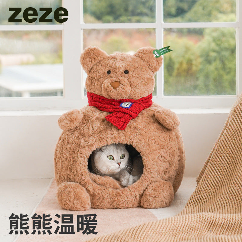 Bear soft nest winter warm cat bed