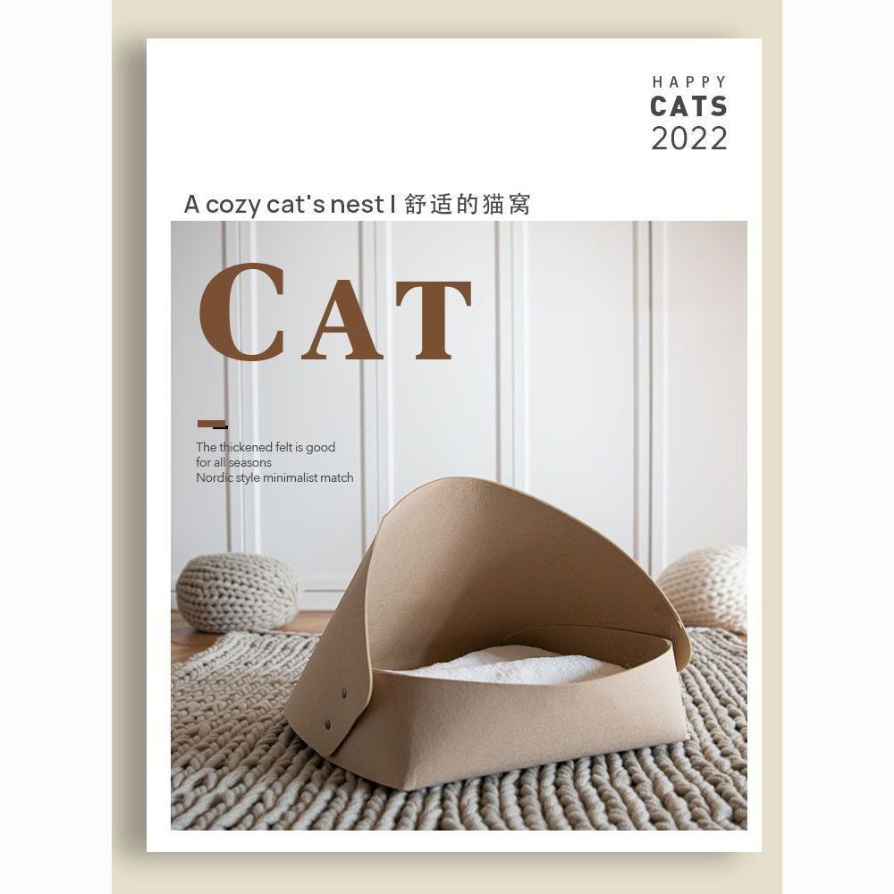 Semi-enclosed felt cat bed