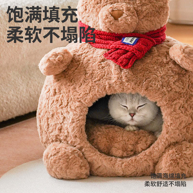 Bear soft nest winter warm cat bed