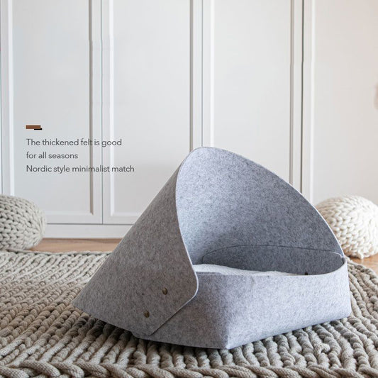 Semi-enclosed felt cat bed