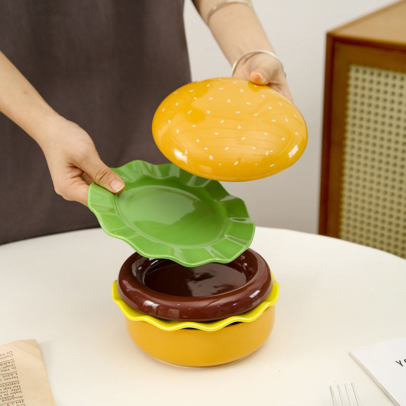 Cartoon Creative Hamburger Ceramic Bowl